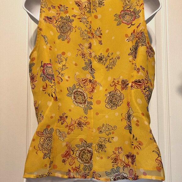 Edward Vintage Women's 100% Silk Floral Sleeveless Ruffle Top Button Up-V Neck M - Picture 11 of 15